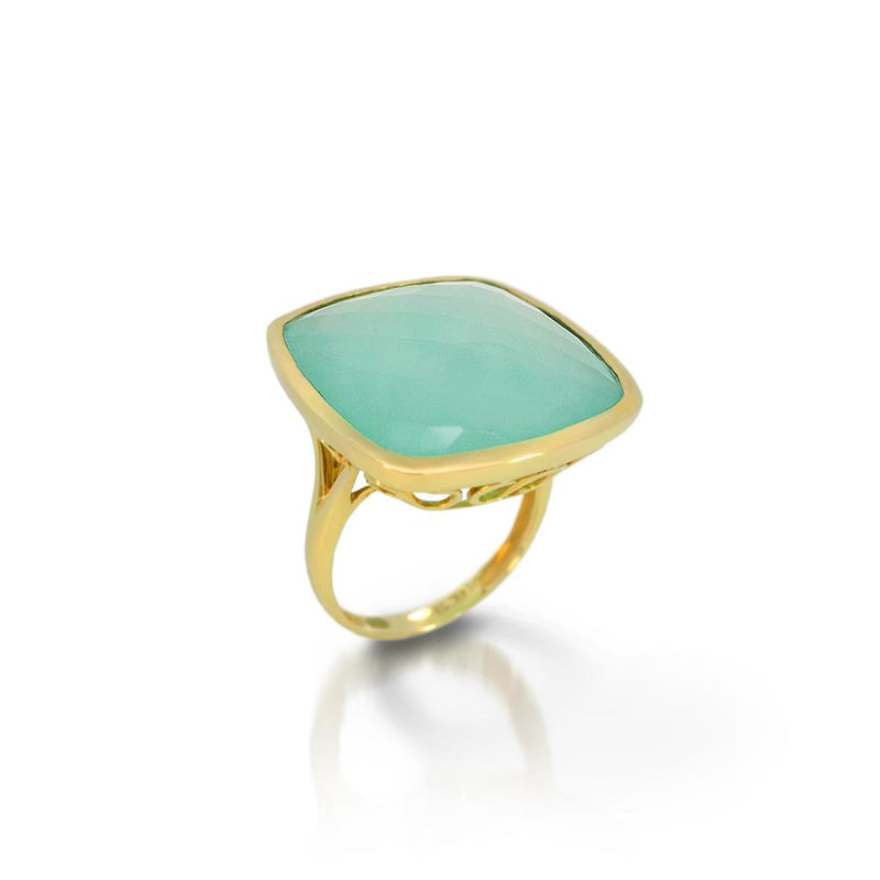 Davis Classics 14k Yellow Gold Aqua Chalcedony Vintage-Style Statement Ring