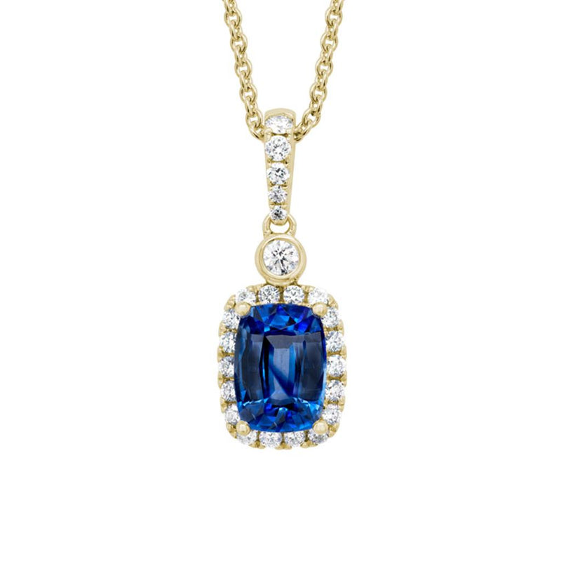 Davis Classics Sapphire and Diamonds Halo Drop Necklace