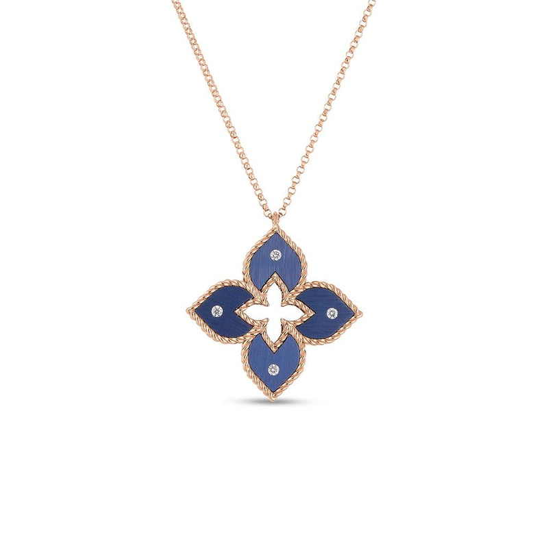 Roberto Coin 18k Rose Gold Venetian Princess Collection Blue Titanium Floral Pendant