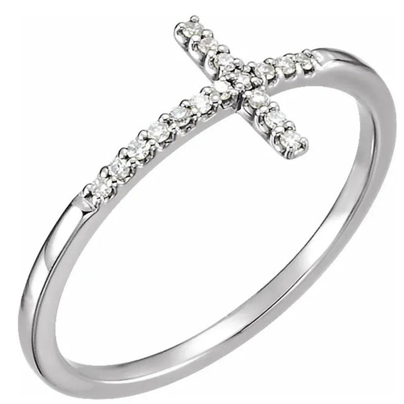 Davis Classics 14k White Gold Sideways Cross Diamond Fashion Ring