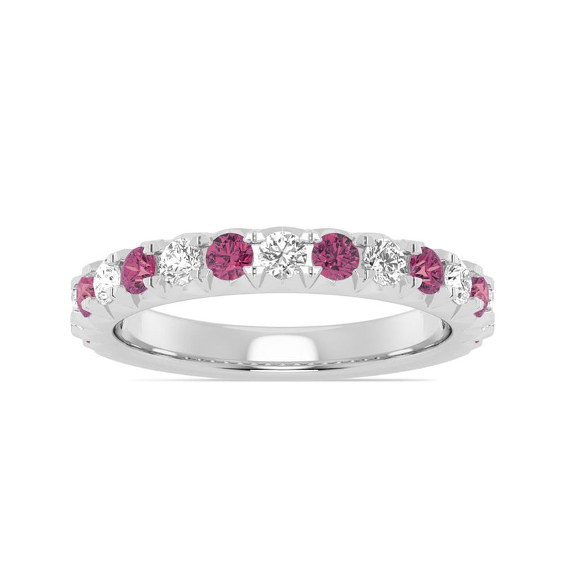 Davis Classics 14k White Gold Pink Tourmaline and Diamond Stackable Band