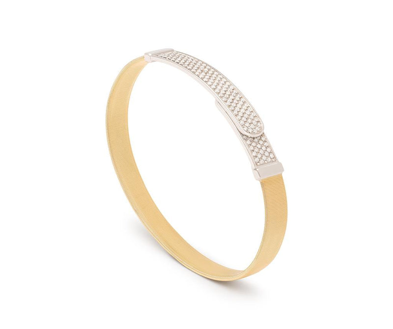 Marco Bicego Masai Collection Diamond Bar Station Bangle Bracelet in 18K Yellow and White Gold