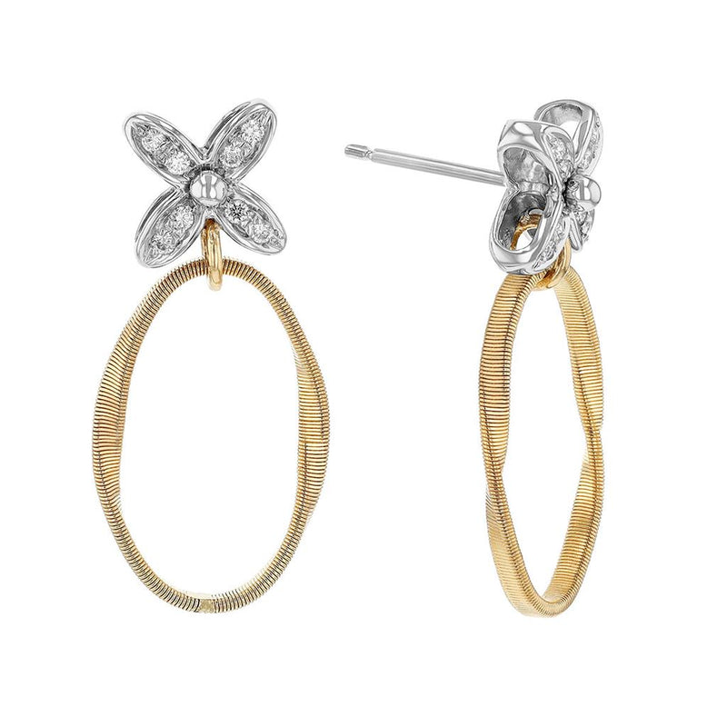 Marco Bicego 18k Yellow and White Gold Marrakech Onde Collection Floral Diamond Drop Earrings