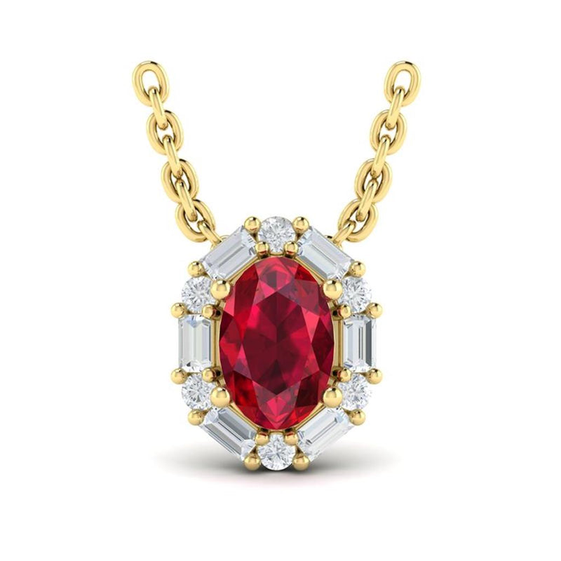 Vlora 14k Yellow Gold Adella Color Collection Halo Design Ruby and Diamond Pendant Necklace