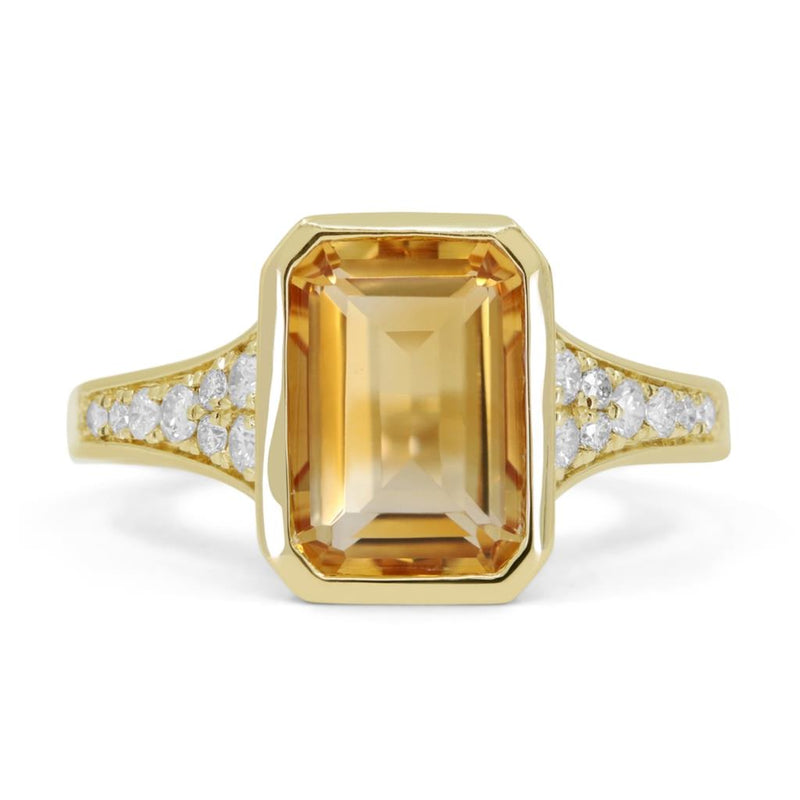 Madison L 14k Yellow Gold Essentials Collection Emerald-Cut Citrine and Diamond Fashion Ring