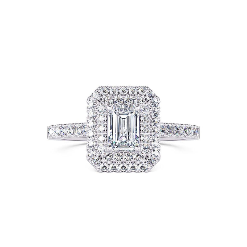 Davis Classics Proposal Ready Double Halo Sidestone Diamond Engagement Ring in 14k White Gold.