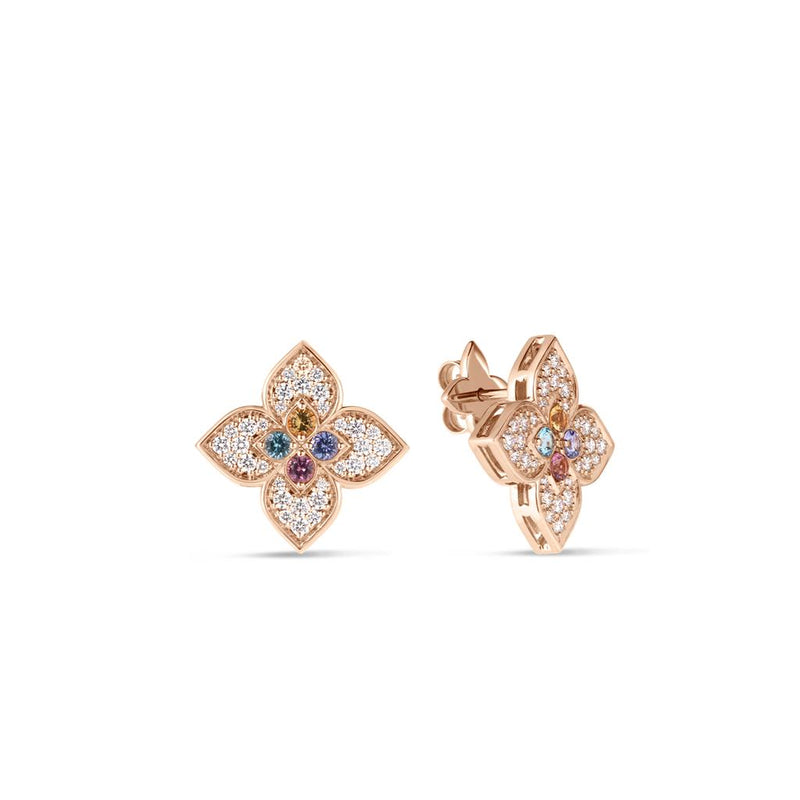 Roberto Coin 18k Rose Gold Venetian Princess Collection Rainbow Gemstone and Diamond Floral Stud Earrings