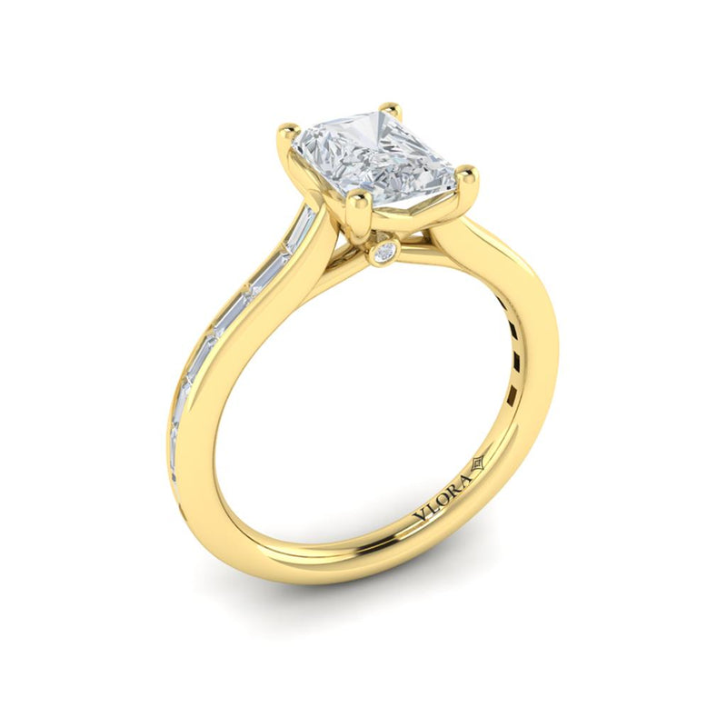 Vlora 14k Yellow Gold Cathedral Design Semi-Mount with Baguette and Peek-a-Boo Diamonds