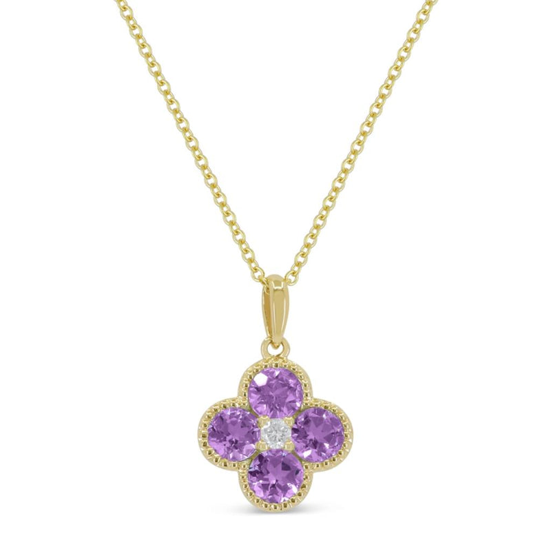 Madison L 14k Yellow Gold Clover Design Amethyst Pendant with Milgrain Detail