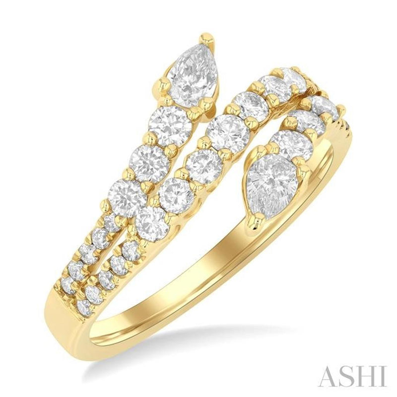 Davis Classics 14k Yellow Gold Bypass Design Triple Row Diamond Fashion Ring