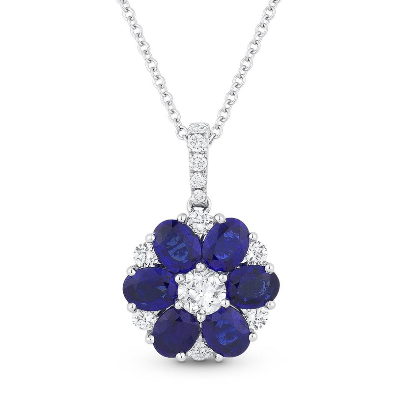 Madison L 18k White Gold Arianna Collection Floral Design Sapphire and Diamond Pendant