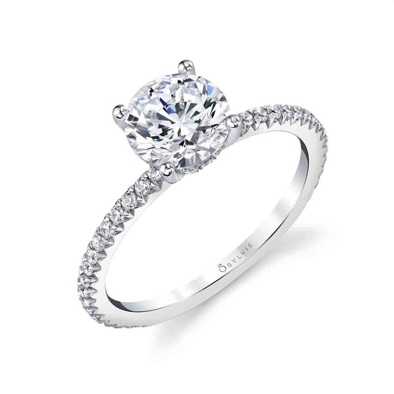 Sylvie 14k White Gold Classic Style Engagement Ring Setting with Hidden Halo