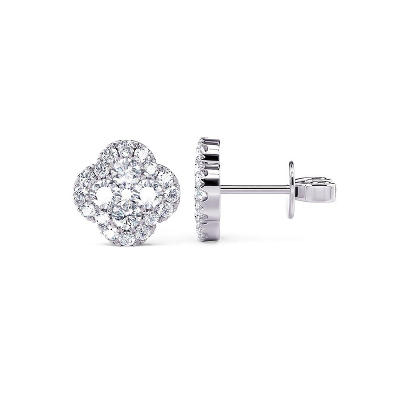 Davis Classics 14k White Gold Clover Diamond Stud Earrings