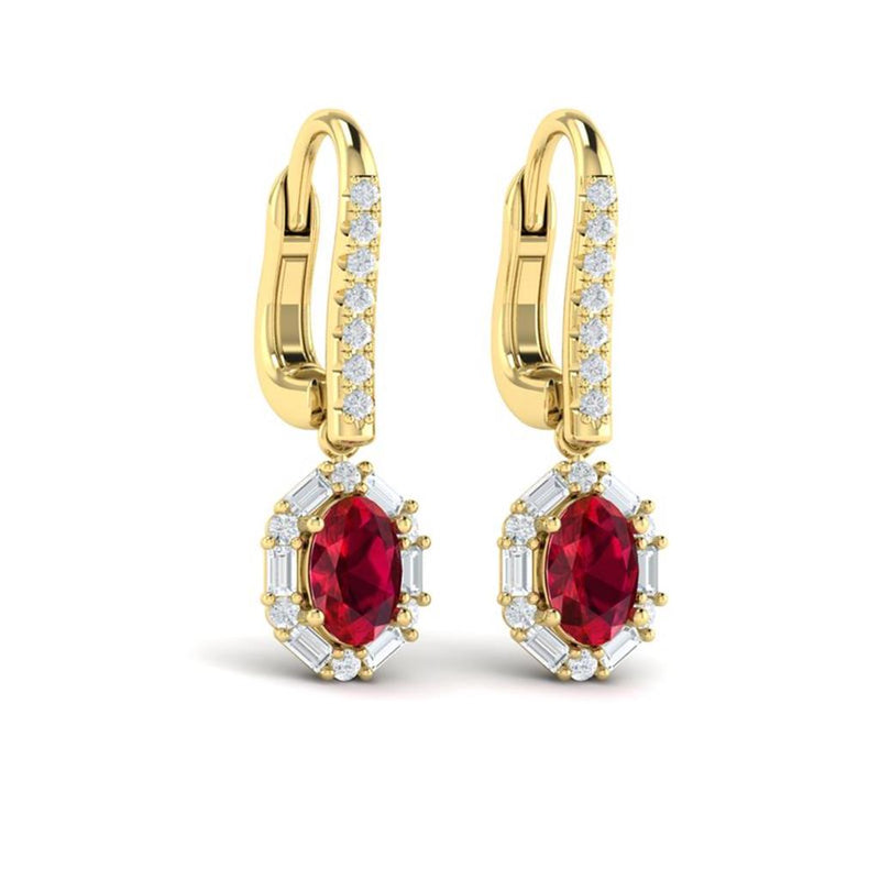 Vlora 14k Yellow Gold Adella Color Collection Halo Design Ruby Drop Earrings