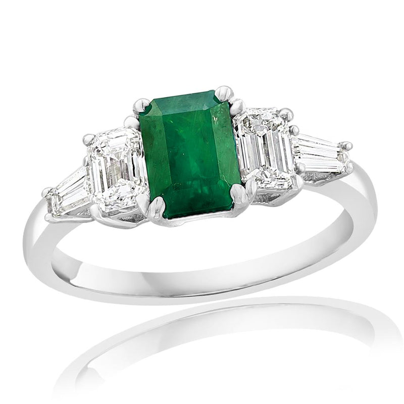 Davis Classics 14k White Gold Three-Stone Zambian Emerald and Diamond Ring