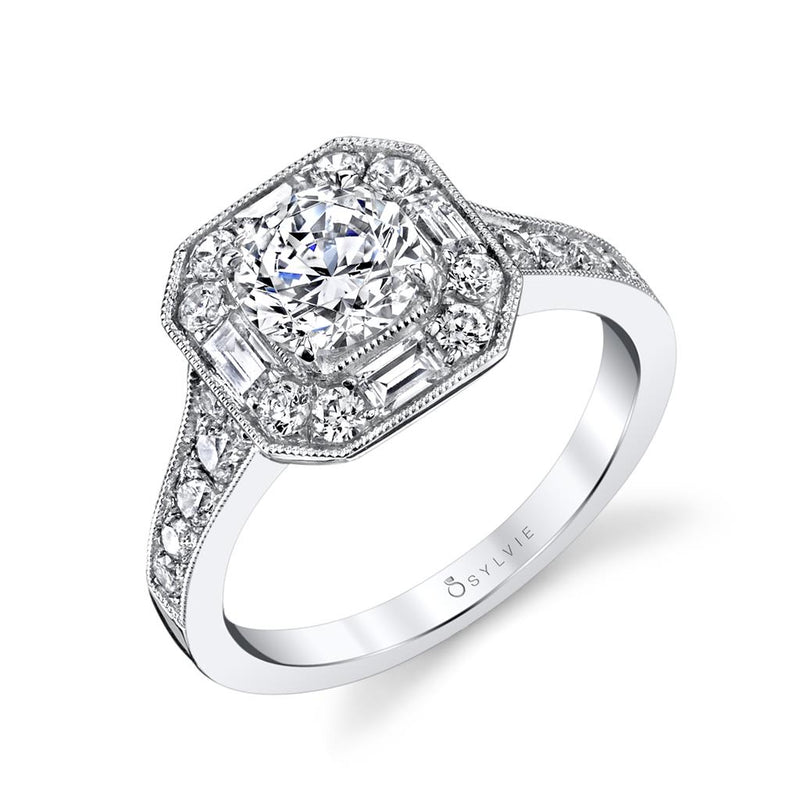 Sylvie Halo Diamond Engagement Ring Setting in 14k White Gold