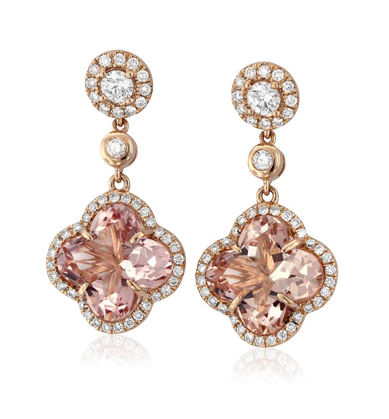 Yael Designs 18k Rose Gold Morganite and Diamond Limited Edition Clover Drop Earrings