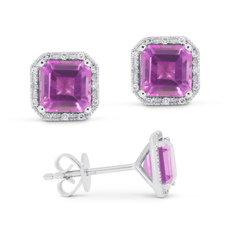 Madison L 14k White Gold Lab-Created Pink Tourmaline Halo Stud Earrings