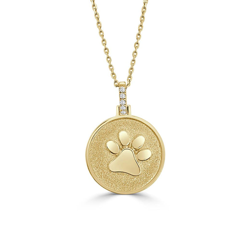 Frederic Sage 14k Yellow Gold Diamond Paw Print Pendant with Satin Finish