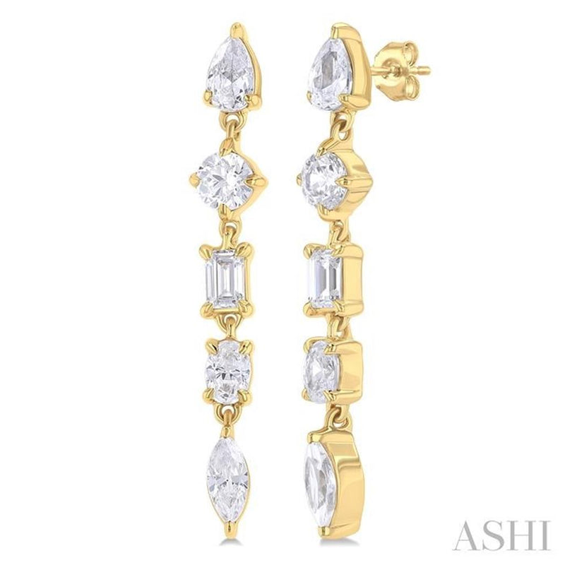 Davis Classics 14k Yellow Gold Mixed Shape Diamond Dangle Earrings