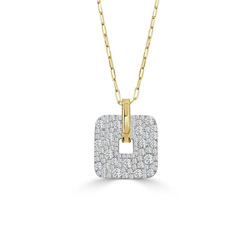 Frederic Sage 14k Yellow and White Gold Nebula Square Cluster Diamond Pendant Necklace