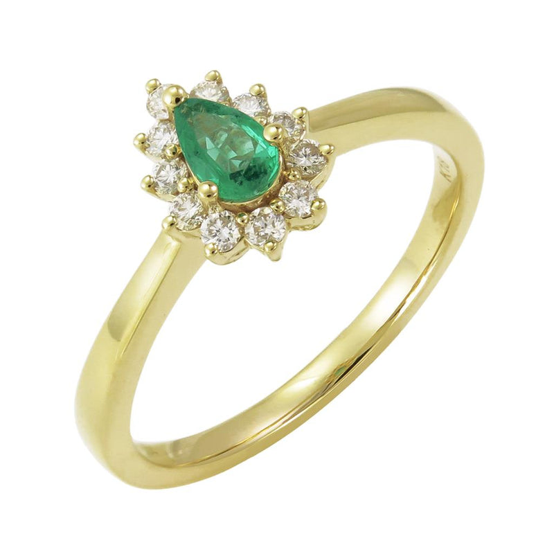 Davis Classics Emerald and Diamonds Halo Fashion Ring in 18k Yellow Gold