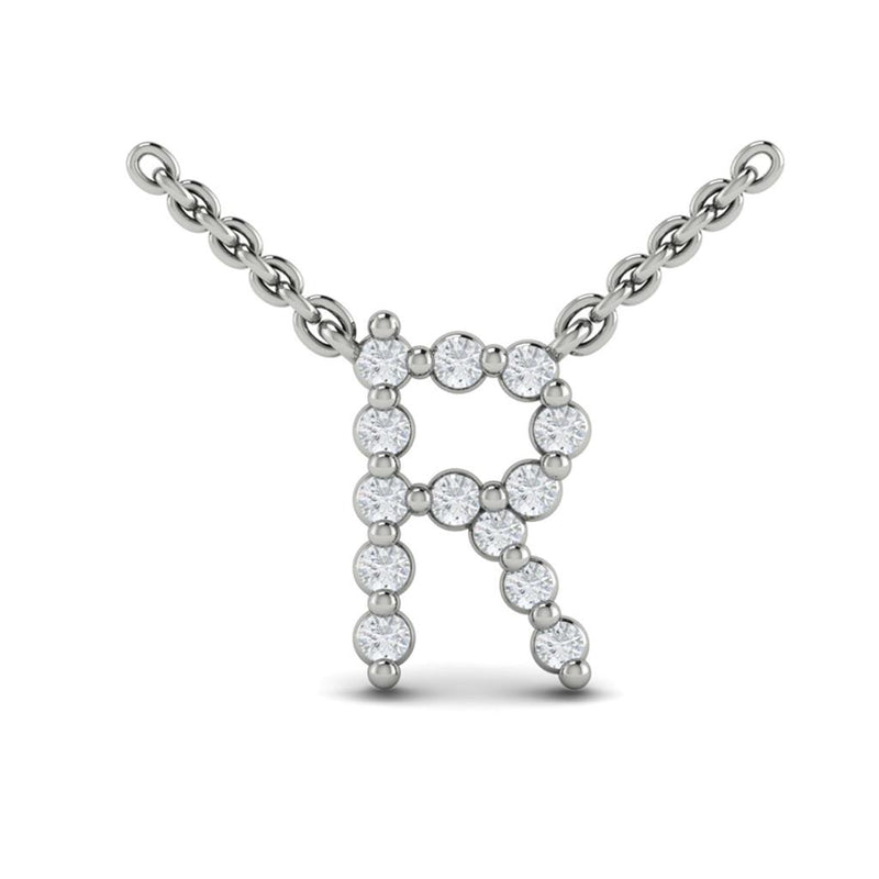 Vlora 14k White Gold Besito Collection Initial R Diamond Pendant Necklace