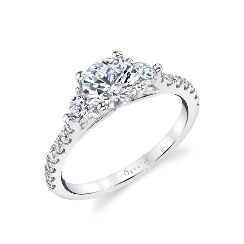 Sylvie Three Stone Diamond Engagement Ring Setting in 14k White Gold