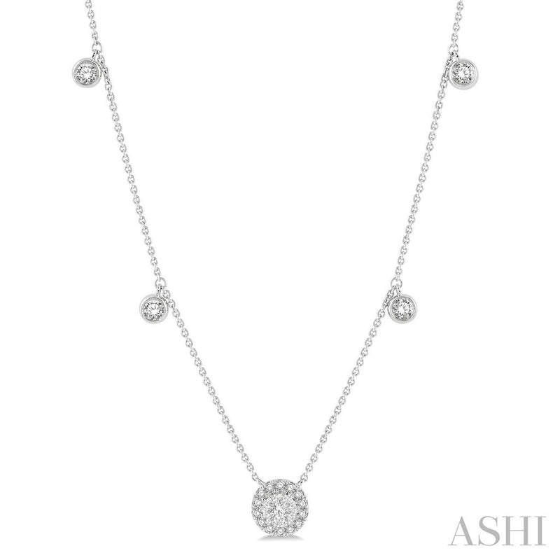 Davis Classics 14k White Gold Halo Endless Diamond Design Diamonds by the Yard Pendant Necklace