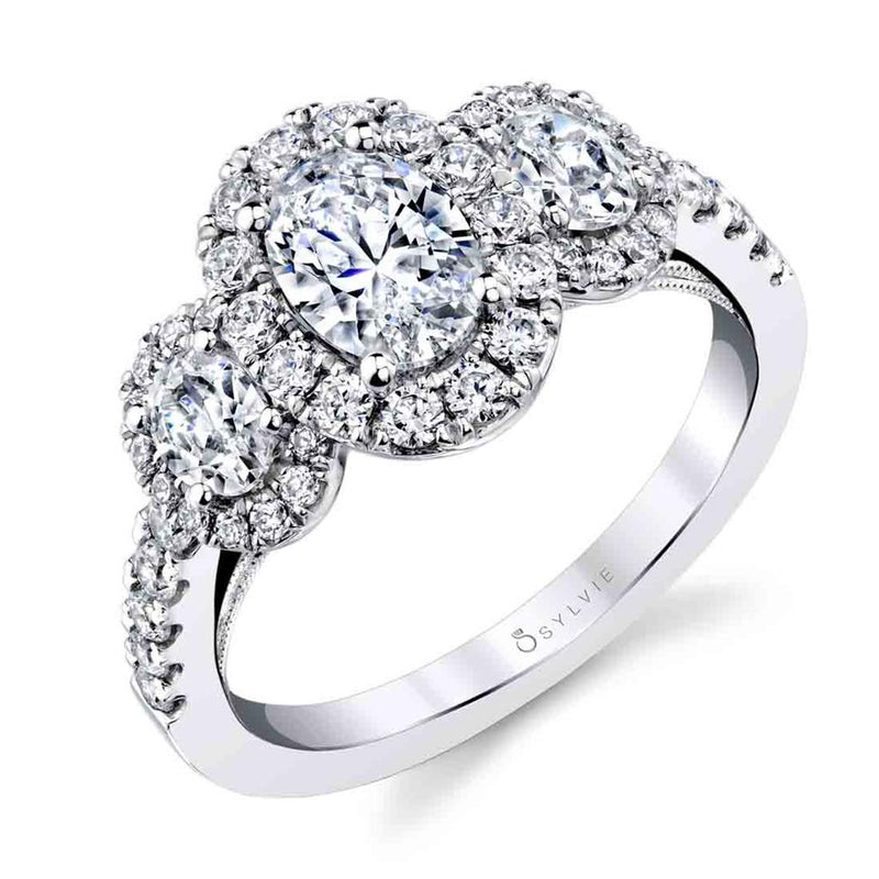 Sylvie Three Stone Diamond Engagement Ring Setting in 14k White Gold