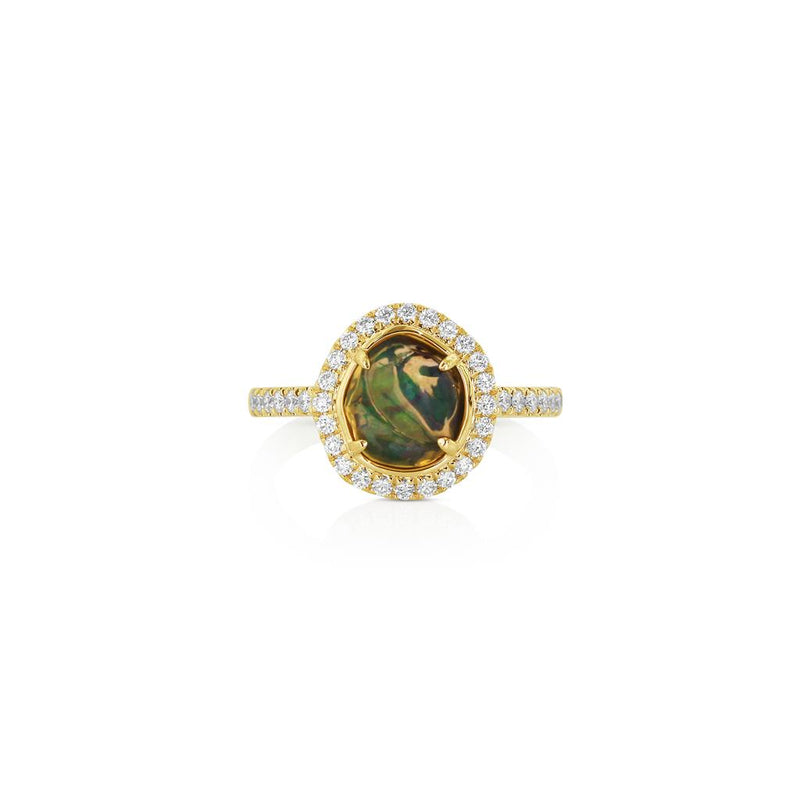 Yael 18k Yellow Gold Fire Opal and Diamond Halo Ring