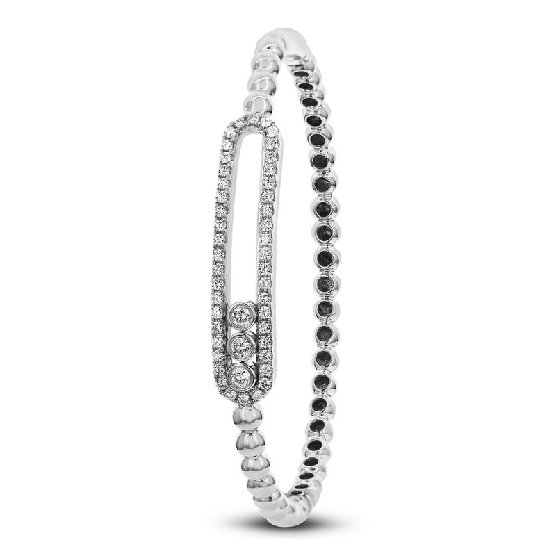 Davis Classics 18k White Gold Station Beaded Diamond Bangle Bracelet