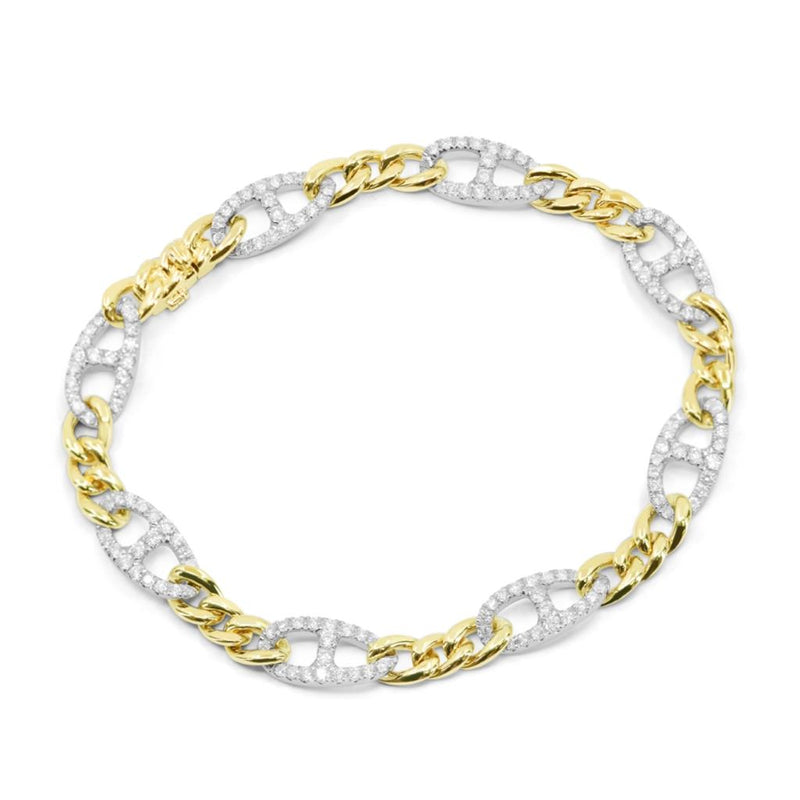 Madison L 14k Yellow and White Gold Station Style Curb Link Diamond Bracelet