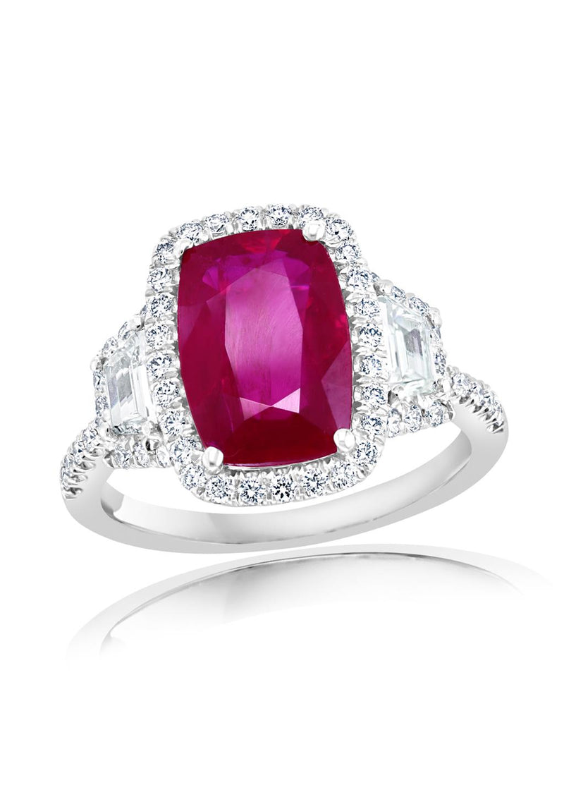 Davis Classics Ruby and Diamonds and Diamonds Statement Fashion Ring in Platinum