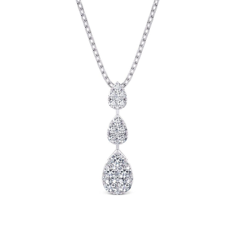 Davis Classics 14k White Gold Triple Tear Drop Design Diamond Drop Pendant