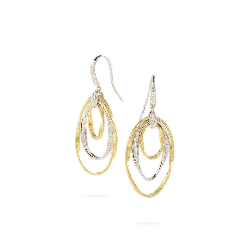 Marco Bicego 18k Yellow and White Gold Marrakech Onde Collection Triple Open Oval Diamond Drop Earrings