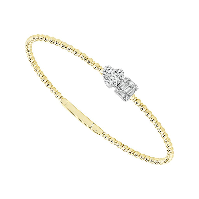 Davis Classics 14k Yellow and White Gold Titanium Flexie Beaded Diamond Bangle Bracelet