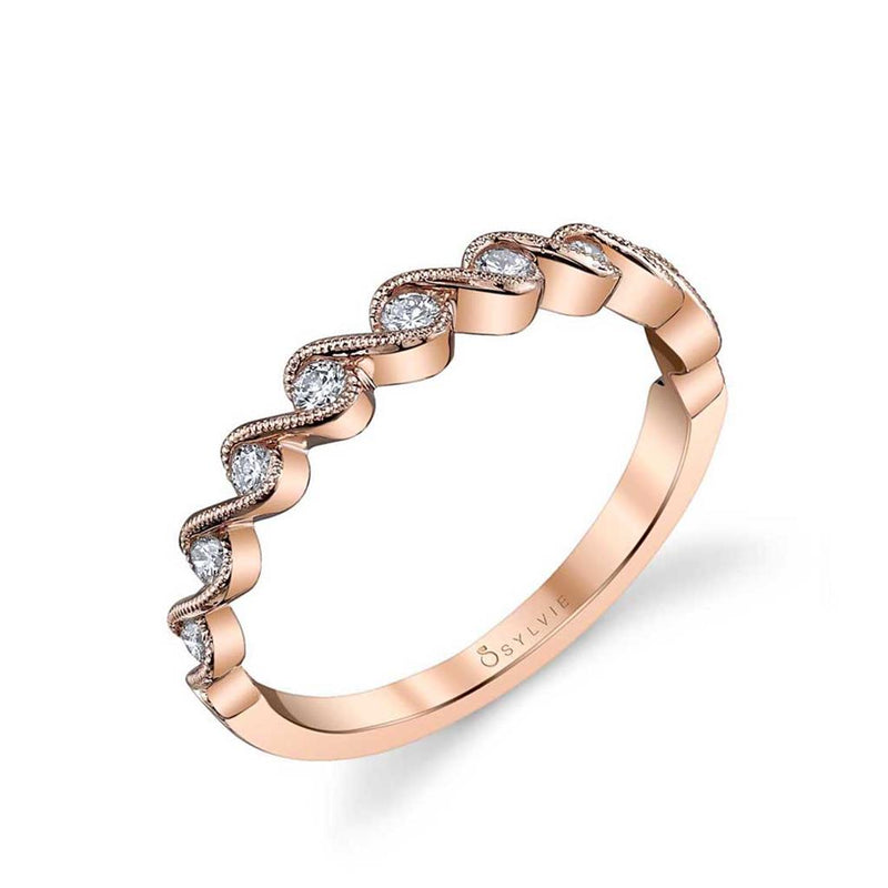 Sylvie Women's 14k Rose Gold Vintage-Inspired Ribbon Design Diamond Band with Milgrain Detail