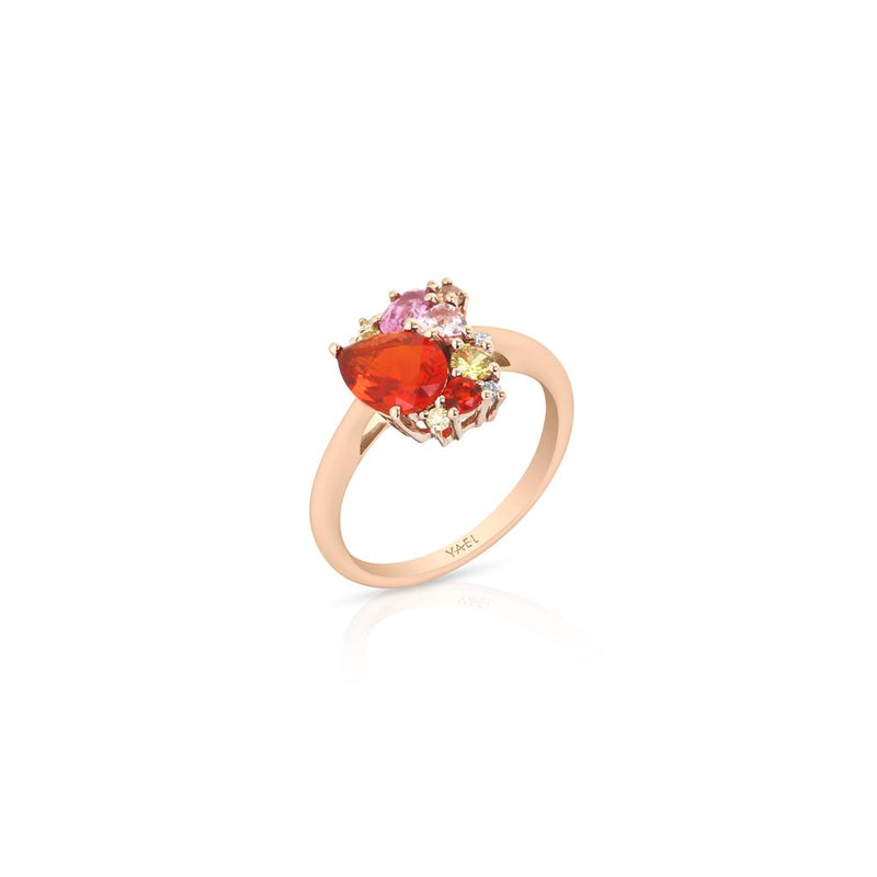 Yael Designs 14k Rose Gold Tesserae Fire Opal and Multi-Gemstone Fashion Ring