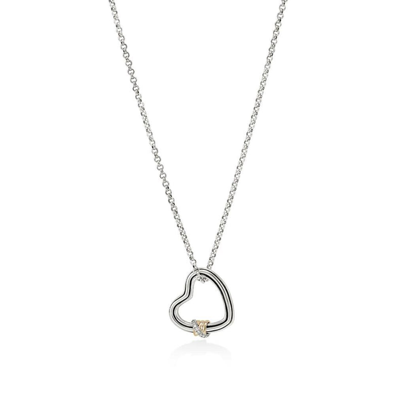 John Hardy Bamboo Collection Diamond Heart Necklace in 14k Yellow Gold and Sterling Silver