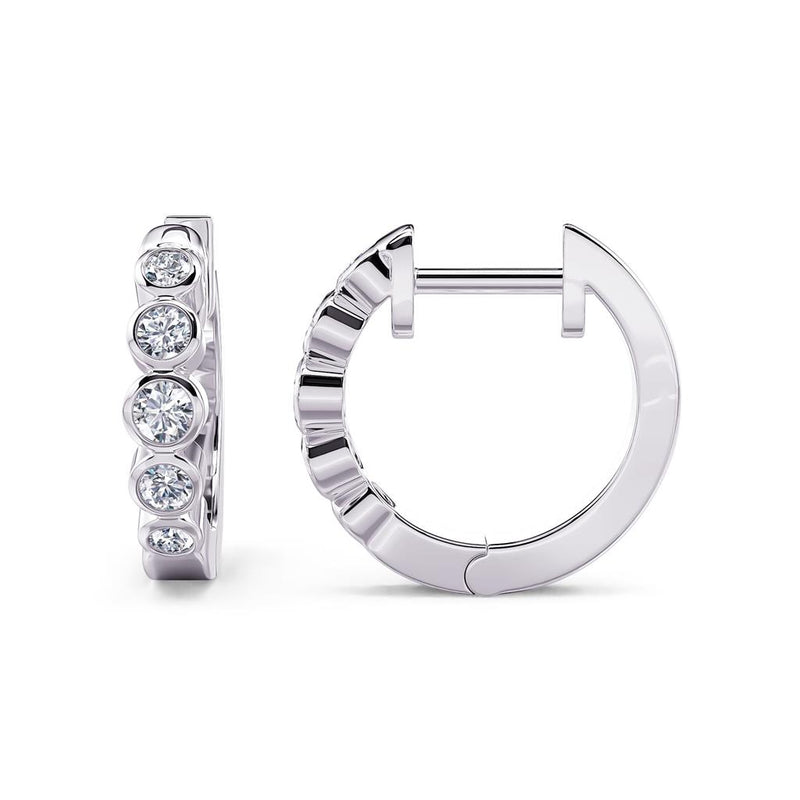 Davis Classics 14k White Gold Small Huggie Hoop Diamond Earrings