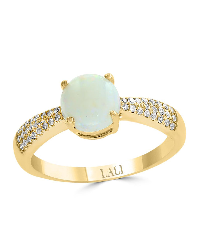 Davis Classics Opal and Diamonds Multi Stone Fashion Ring in 14k Yellow Gold