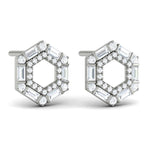 Vlora 14k White Gold Karina Collection Open Double Hexagon Halo Diamond Stud Earrings