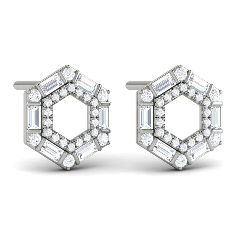 Vlora 14k White Gold Karina Collection Open Double Hexagon Halo Diamond Stud Earrings