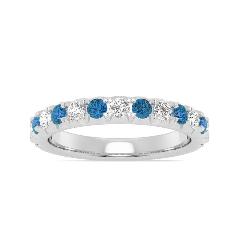 Davis Classics Blue Topazes and Diamonds Stackable Fashion Ring in 14k White Gold