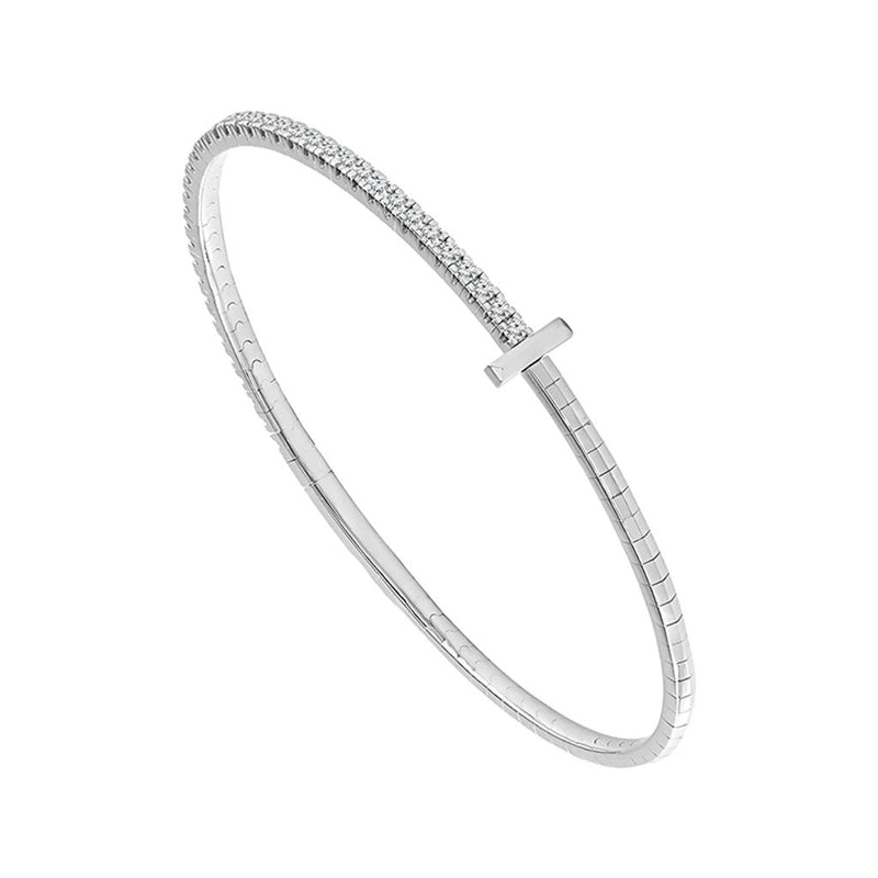 Davis Classics 14k White Gold Titanium Flexie Bar Station Diamond Bangle Bracelet