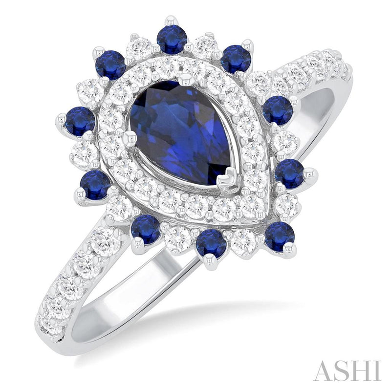 Davis Classics 14k White Gold Vintage-Inspired Double Halo Sapphire and Diamond Fashion Ring