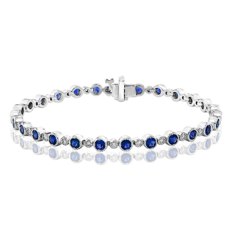 Davis Classics 14k White Gold Vintage-Inspired Ceylon Blue Sapphire and Diamond Station Bracelet