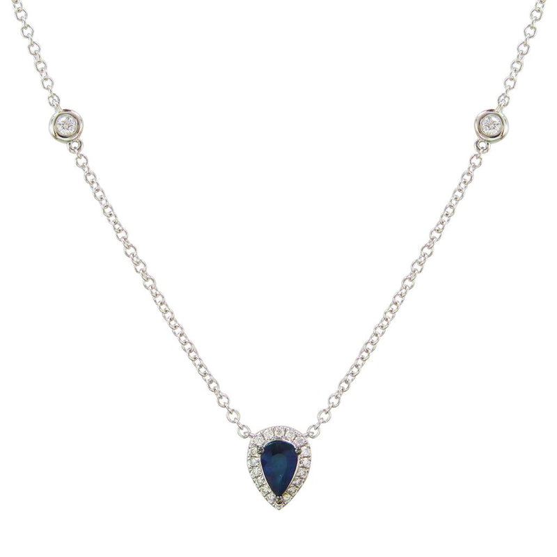 Davis Classics 18k White Gold Sapphire and Diamond Halo Pendant Necklace