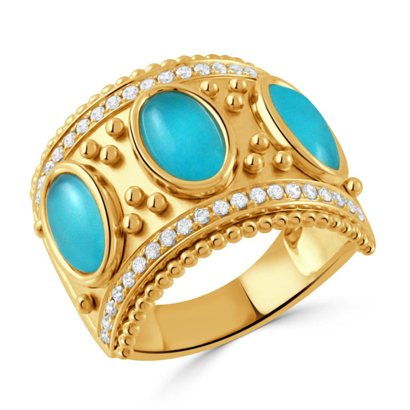 Doves Justinian Collection Turquoises and Diamonds Statement Fashion Ring in 18k Yellow Gold